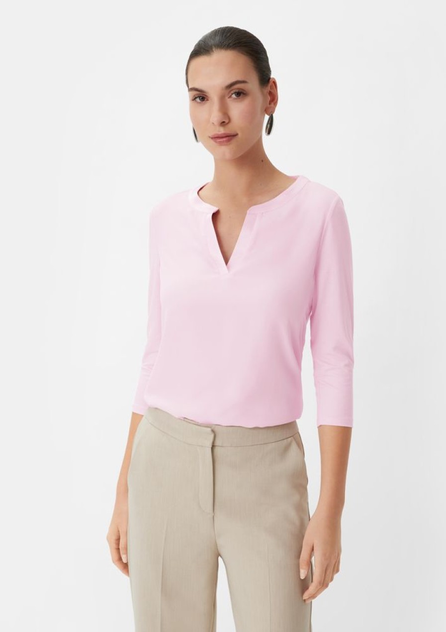 Clothing Comma | Satin Crepe Top With A Notch Neckline