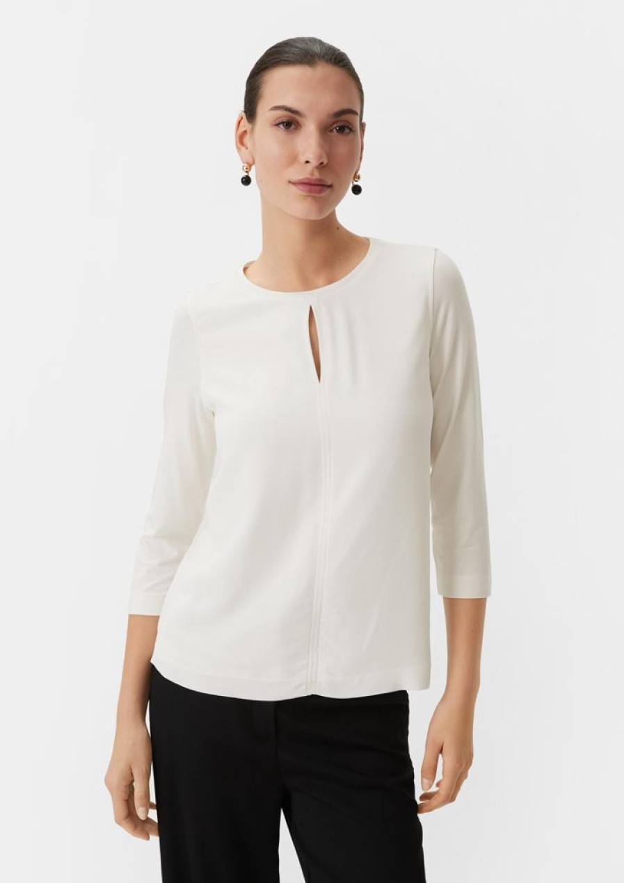 Clothing Comma | Mixed Fabric Blouse Top